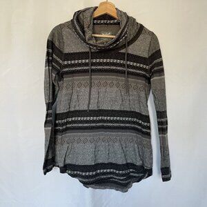 Woolrich Womens Hooded Pullover Sweater With Patterned Stripes gray black casual